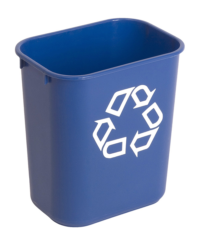 Rechthoekige afvalbak 12,9 liter, Rubbermaid - blauw, recyclingsymbool wit