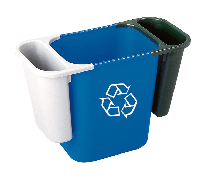 Rechthoekige afvalbak 26,6 liter, Rubbermaid - blauw, recyclingsymbool wit