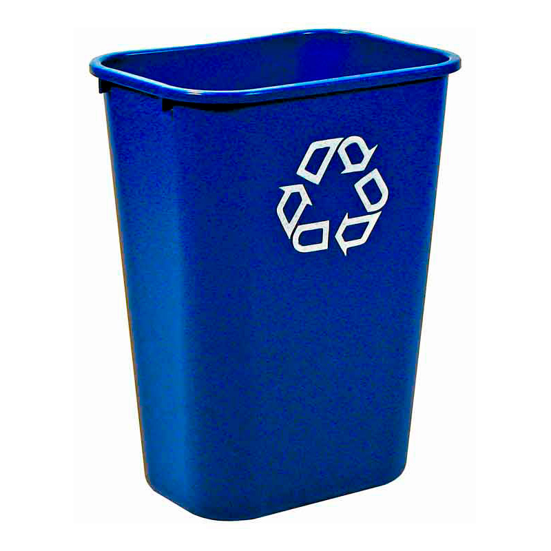 Rechthoekige afvalbak 39 liter, Rubbermaid - blauw, recyclingsymbool wit