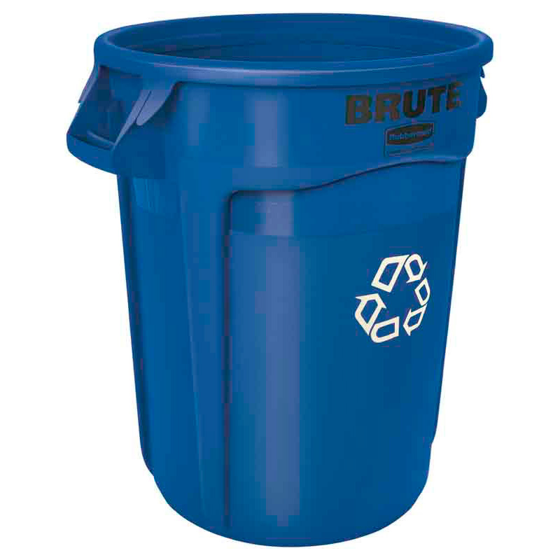 Ronde Brute container 121,1 liter, Rubbermaid - blauw, recyclingsymbool wit