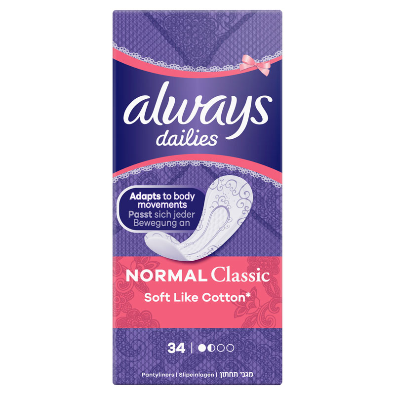 Dailies Normal Classic Soft Like Cotton Inlegkruisjes 8x34st, ALWAYS