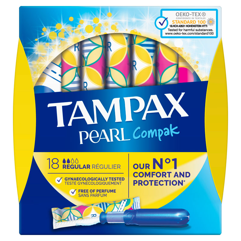 Pearl Compak Regular Tampons Met Inbrenghuls x18, TAMPAX