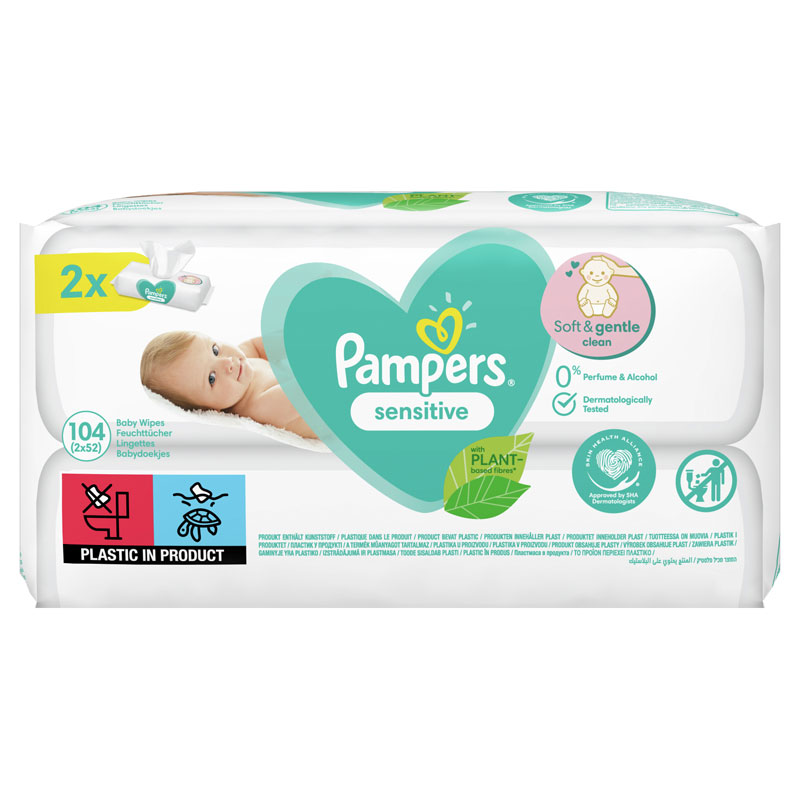 Sensitive Babydoekjes 2 Verpakkingen = 104 Doekjes, PAMPERS