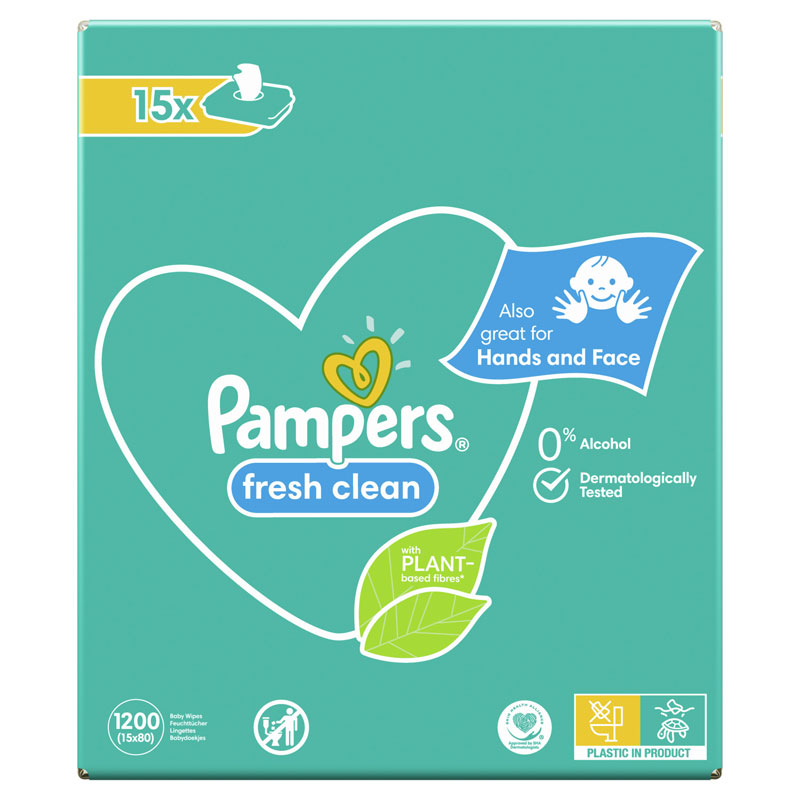 Fresh Clean Babydoekjes 15 Verpakkingen = 1200 Doekjes, PAMPERS