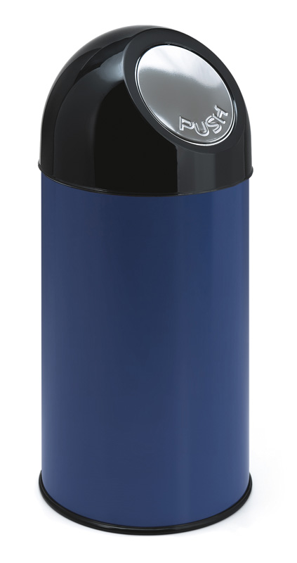 Afvalbak met pushdeksel 40 liter, V-part - zwart, blauw