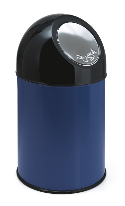 Afvalbak met pushdeksel 30 liter, V-part - zwart, blauw