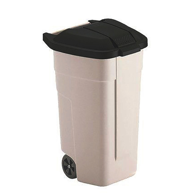 Mobiele container 110 liter, zwarte deksel - beige, zwart