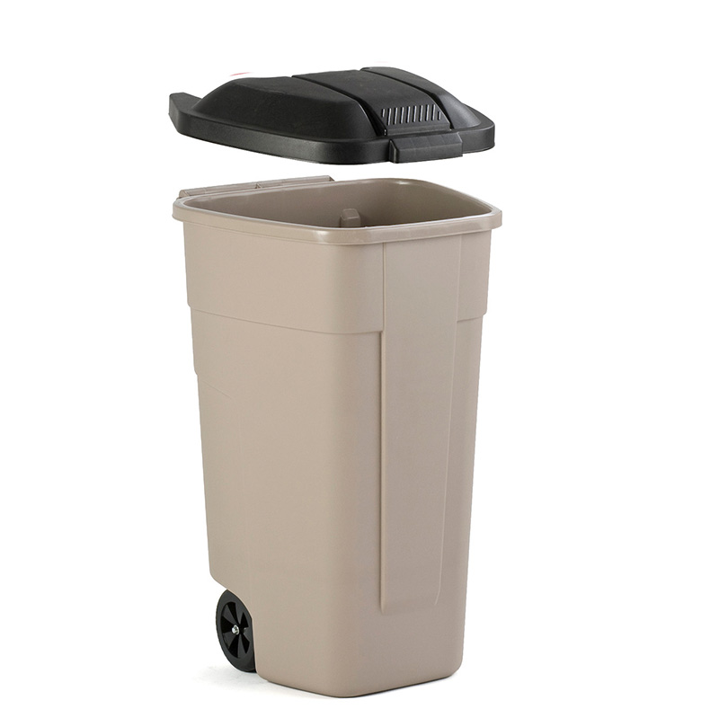 Mobiele container 110 liter, zwarte deksel - beige, zwart