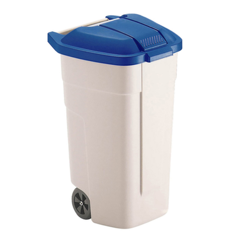 Mobiele container 110 liter, blauwe deksel - beige, blauw