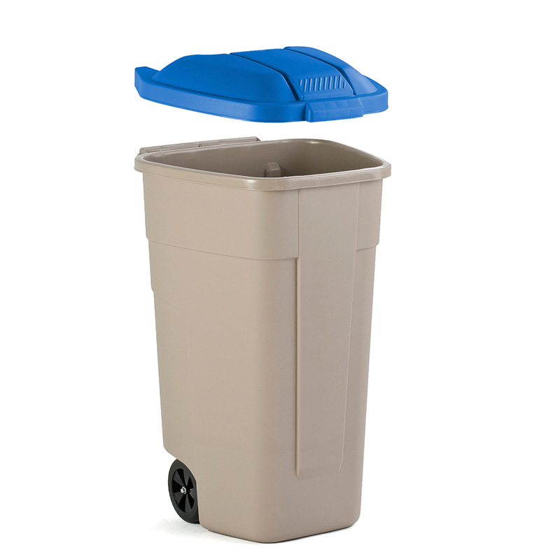 Mobiele container 110 liter, blauwe deksel - beige, blauw