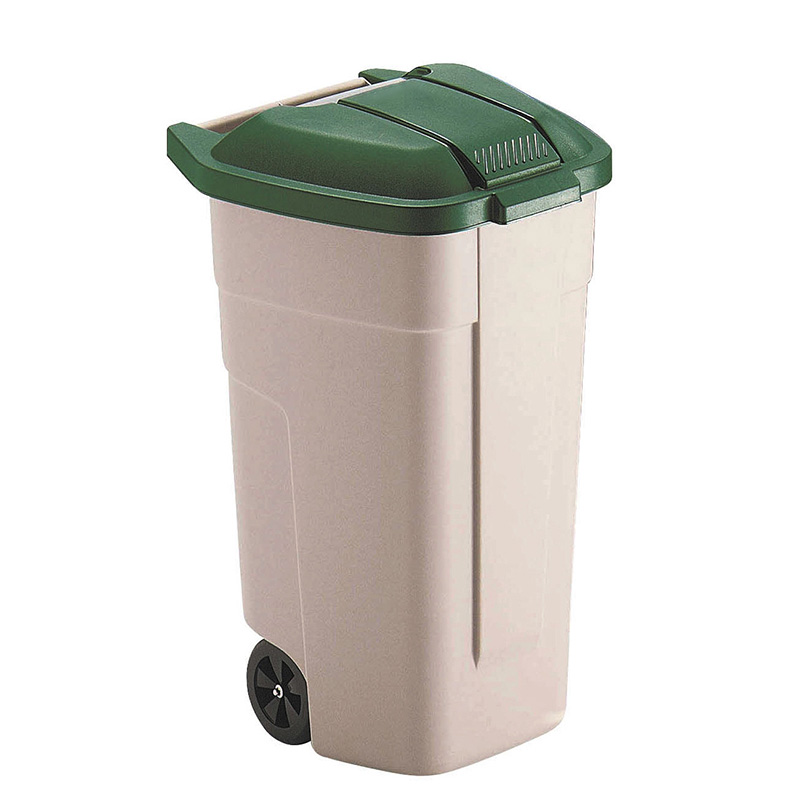 Mobiele container 110 liter, groene deksel - groen, beige