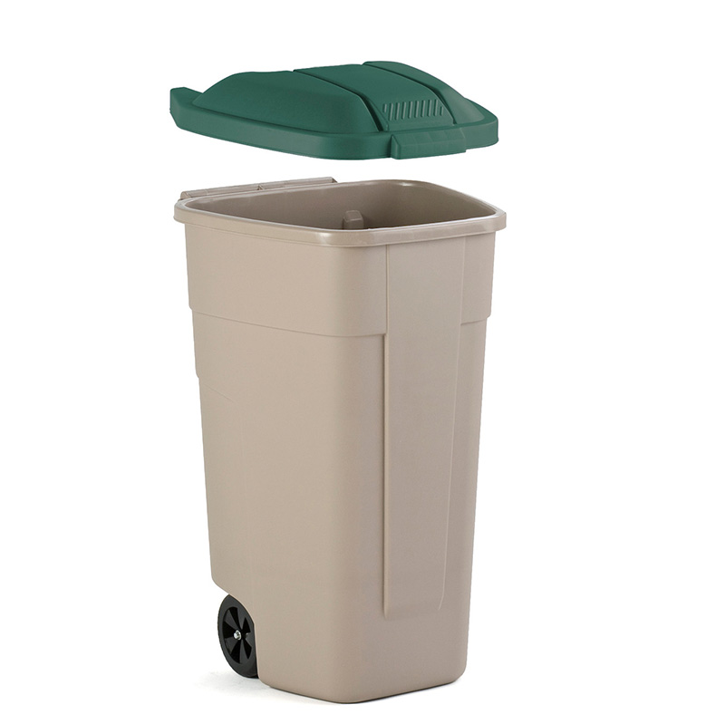 Mobiele container 110 liter, groene deksel - groen, beige