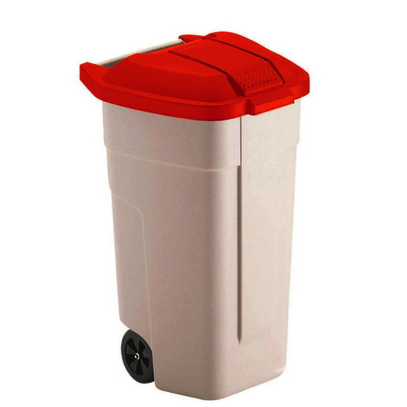 Mobiele container 110 liter, rode deksel - rood, beige