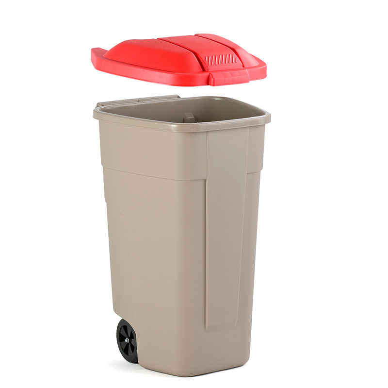 Mobiele container 110 liter, rode deksel - rood, beige