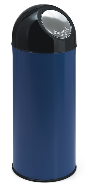 Afvalbak met pushdeksel en binnenemmer 55 liter, V-part - zwart, blauw