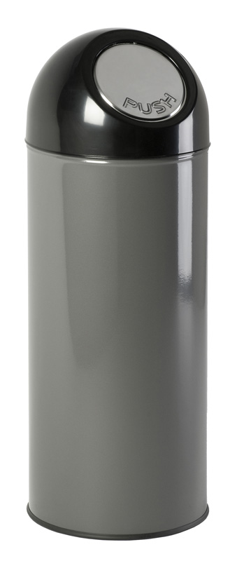 Afvalbak met pushdeksel en binnenemmer 55 liter, V-part - zwart, metallic