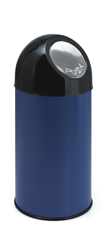 Afvalbak met pushdeksel en binnenemmer 40 liter, V-part - zwart, blauw