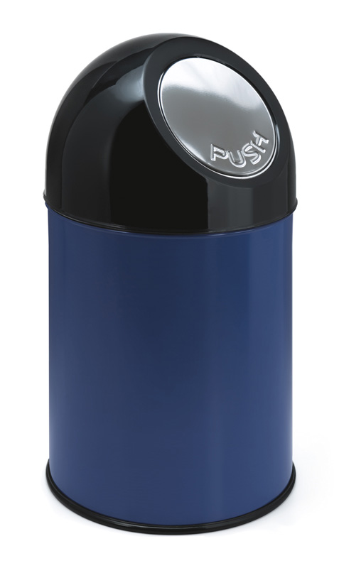 Afvalbak met pushdeksel en binnenemmer 30 liter, V-part - zwart, blauw