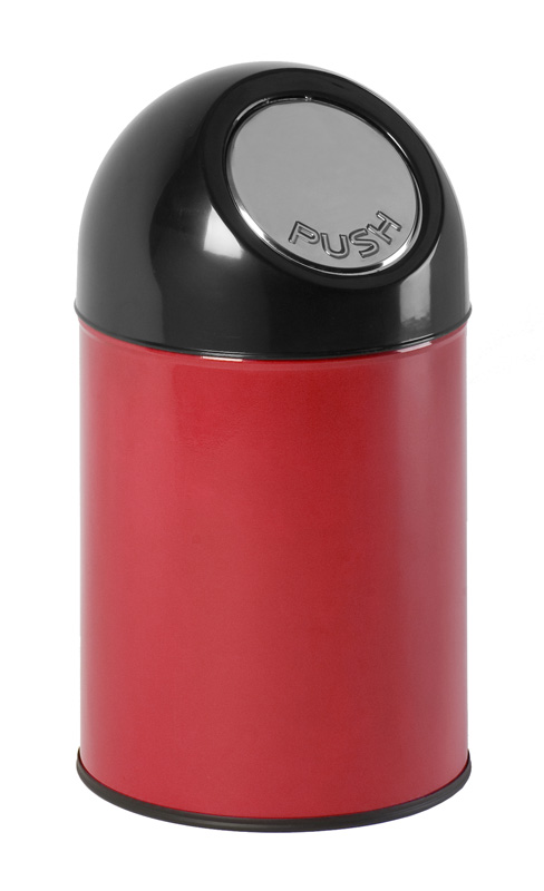 Afvalbak met pushdeksel 30 liter, V-part - rood, zwart