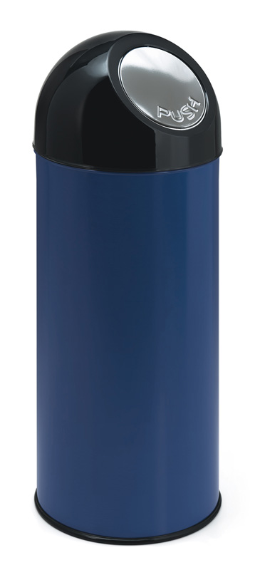 Afvalbak met pushdeksel 55 liter, V-part - zwart, blauw