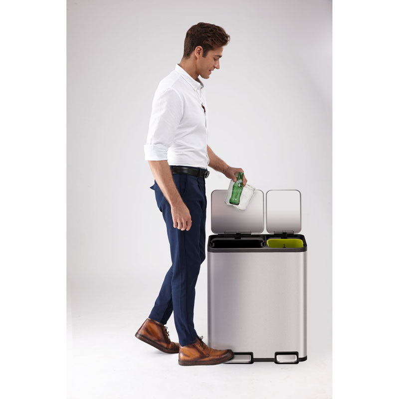 EcoCasa Recycler pedaalemmer 30+20 liter, EKO - mat rvs