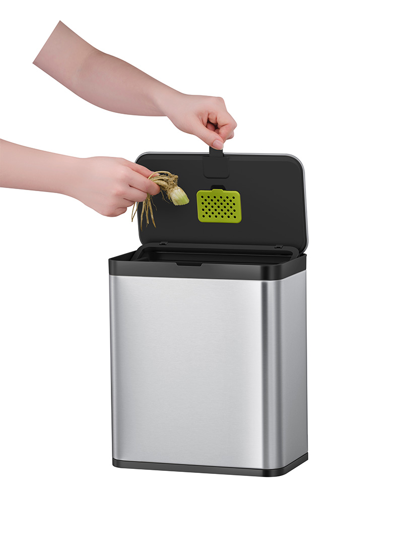 Puro S Food Waste Caddy 7 liter, EKO - mat rvs, zwart