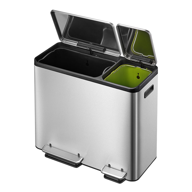 EcoCasa Recycler pedaalemmer 30+15 liter, EKO - mat rvs