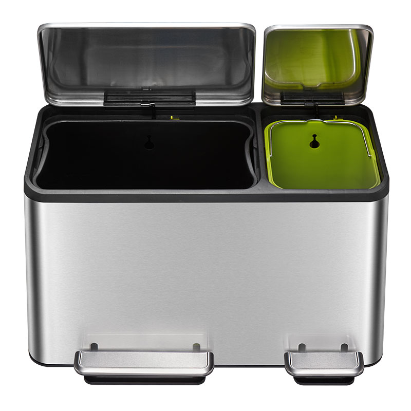 EcoCasa Recycler pedaalemmer 30+15 liter, EKO - mat rvs