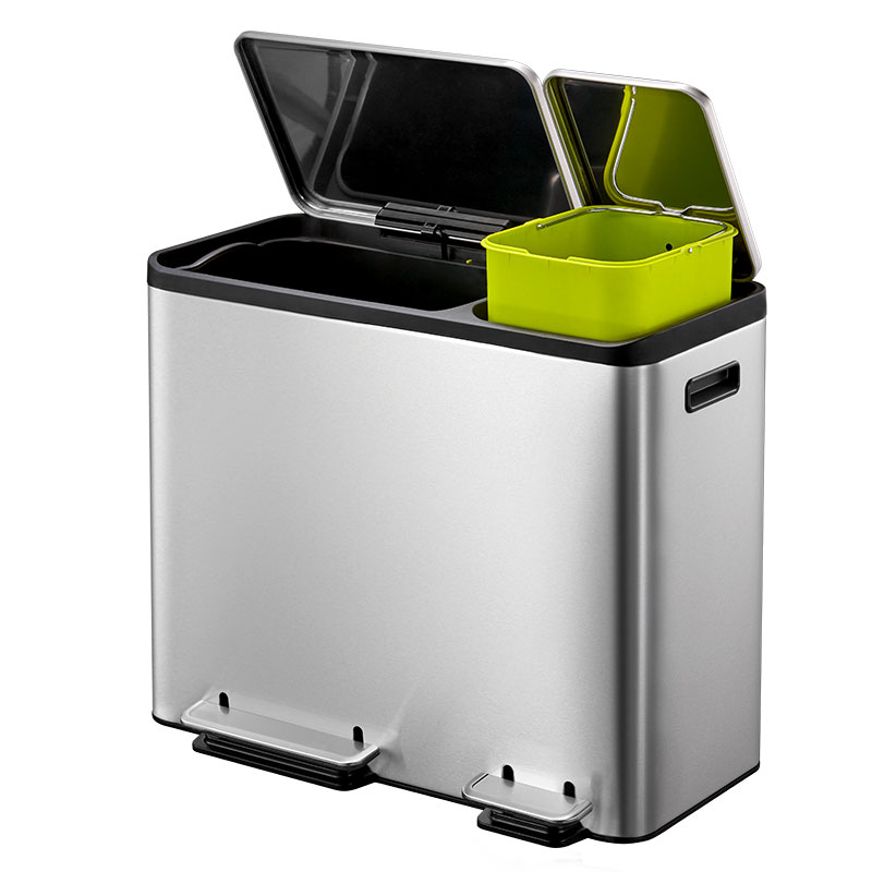 EcoCasa Recycler pedaalemmer 30+15 liter, EKO - mat rvs