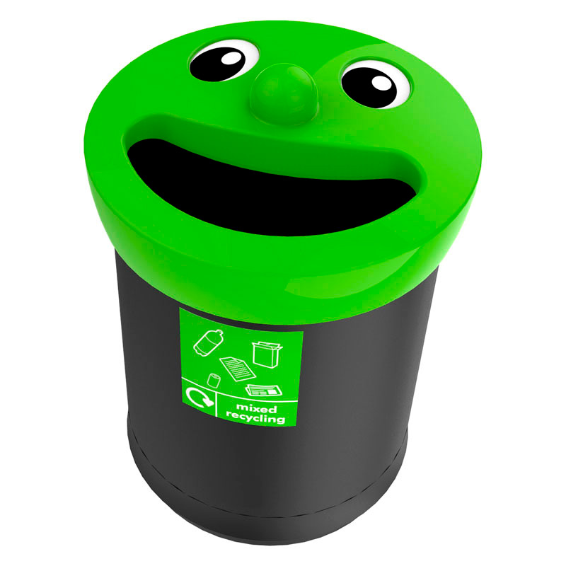 Smiley Face Bin Mixed recycling 52 liter, V-Part - zwart, lime